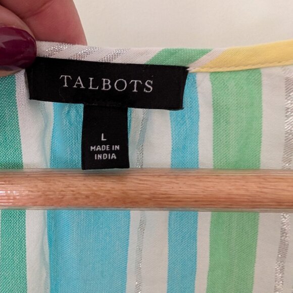 Talbots Womens Cotton Striped Metallic Beachy Loose Tunic Blue Green Yellow L - Picture 3 of 7